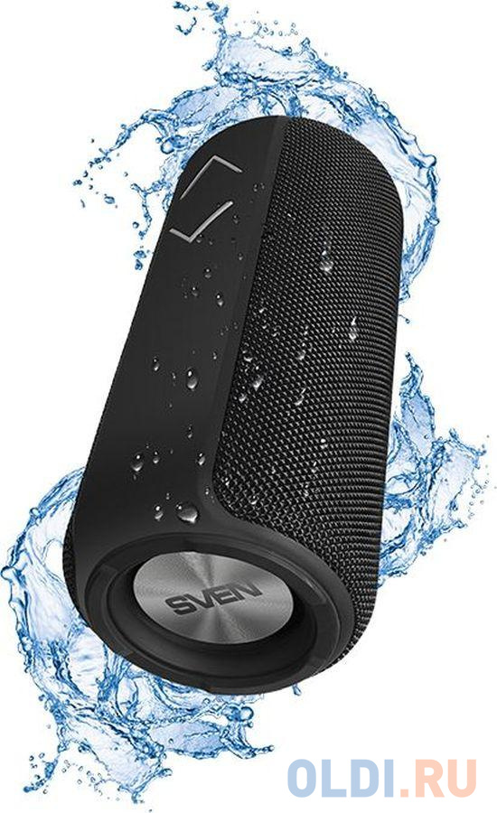 Мобильные колонки SVEN PS-275 2.0 чёрные (IPx5, 2x6W, USB, Bluetooth, micro SD, FM, подсветка, 2400 мA) фото