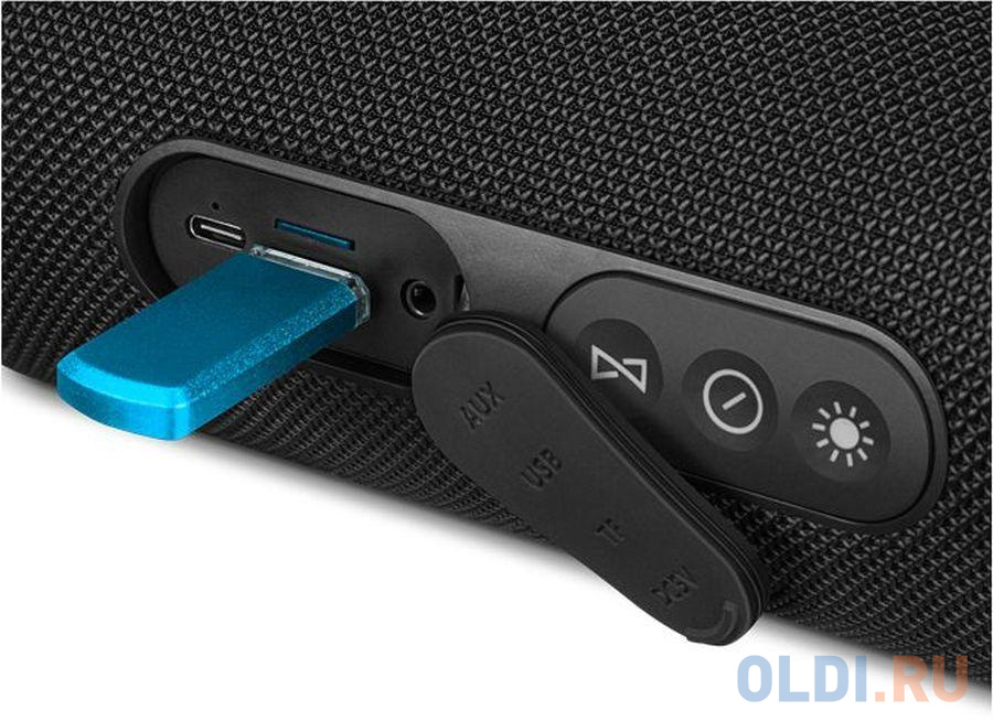 Мобильные колонки SVEN PS-275 2.0 чёрные (IPx5, 2x6W, USB, Bluetooth, micro SD, FM, подсветка, 2400 мA) фото
