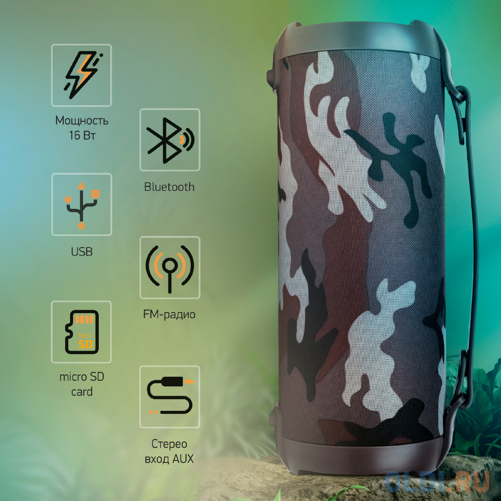 Колонка порт. Digma D-PS1520 камуфляж/камуфляж 16W 1.0 BT 10м 1500mAh (SP1520C) фото