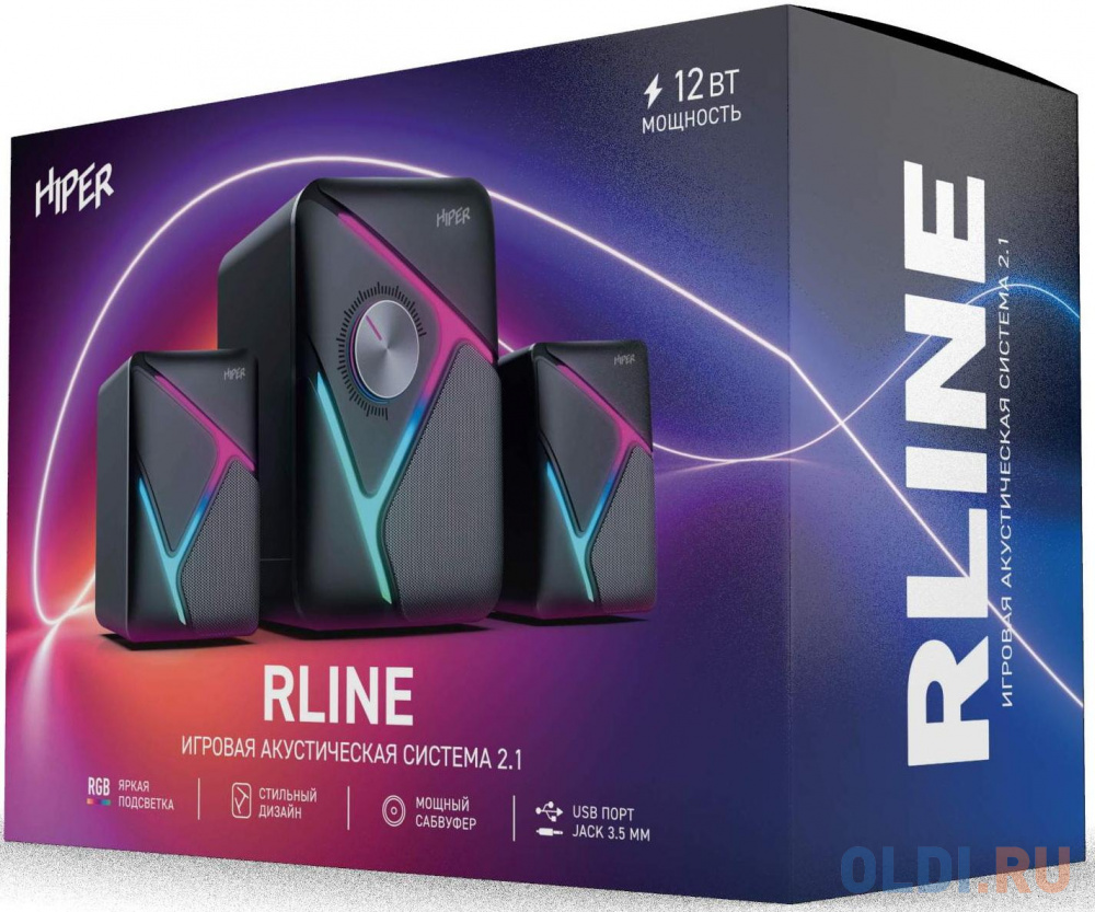 Computer Speaker 2.1 HIPER RLine (H-TR7(BK))), gaming line, 11 Wt, RGB backlight, USB +  Jack 3.5mm, volume control on front pannel, black фото