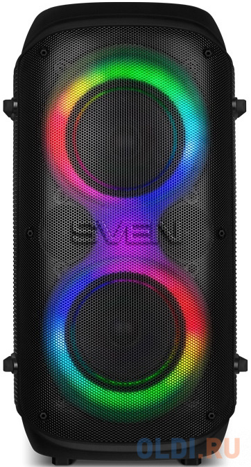 Мобильные колонки SVEN PS-800 2.0 чёрные (2x50 W, mini Jack, 2 х 6.35 мм Jack, USB, NFC, Bluetooth, FM, micro SD, ПДУ, 2 x 4400 мA, LED подсветка) фото