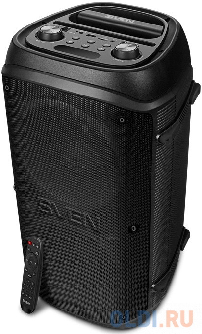 Мобильные колонки SVEN PS-800 2.0 чёрные (2x50 W, mini Jack, 2 х 6.35 мм Jack, USB, NFC, Bluetooth, FM, micro SD, ПДУ, 2 x 4400 мA, LED подсветка) фото