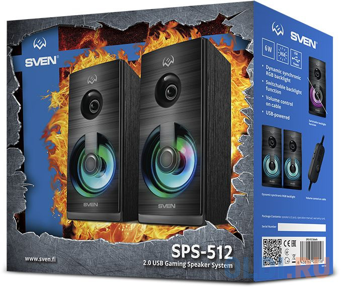 Колонки SVEN SPS-512 2.0 чёрные (2x3W, USB, RGB подсветка, дерево) SV-020156 - фото 5
