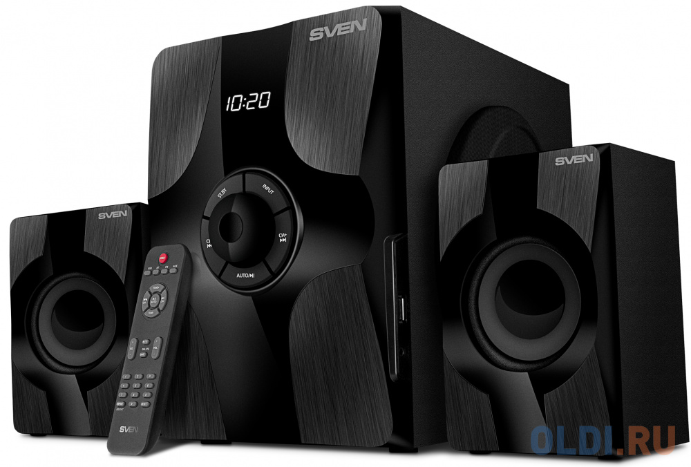 

Колонки SVEN MS-315 2.1 чёрные (2x13W + 20W, Bluetooth, ПДУ, USB flash, LED-дисплей, FM-радио)