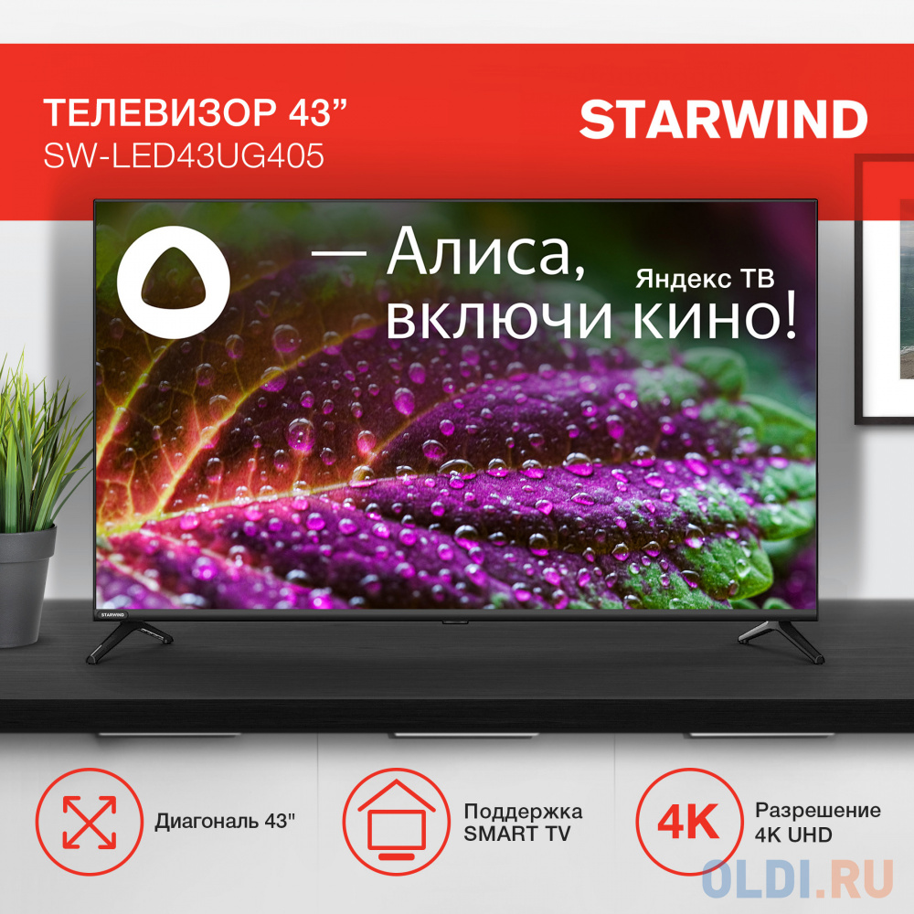 Телевизор LED Starwind 43&quot; SW-LED43UG405 Яндекс.ТВ Frameless черный 4K Ultra HD 60Hz DVB-T DVB-T2 DVB-C DVB-S DVB-S2 USB WiFi Smart TV Вид№7