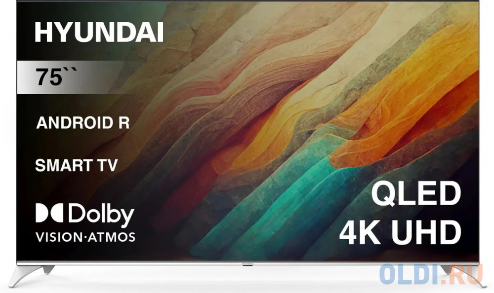 Телевизор QLED Hyundai 75" H-LED75QBU7500 Android TV Frameless черный/серебристый 4K Ultra HD 60Hz DVB-T DVB-T2 DVB-C DVB-S DVB-S2 USB WiFi Smart