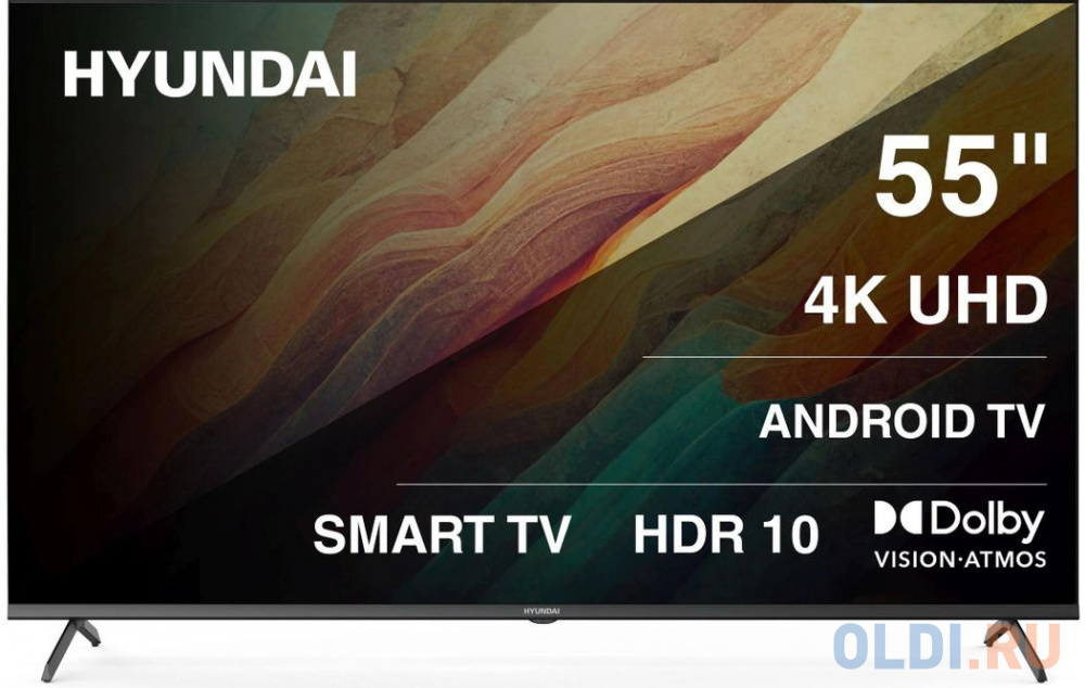 Телевизор LED Hyundai 55" H-LED55BU7009 Android TV Frameless Metal черный 4K Ultra HD 60Hz MEMC DVB-T DVB-T2 DVB-C DVB-S DVB-S2 USB WiFi Smart TV