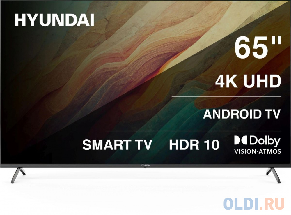 Телевизор LED Hyundai 65" H-LED65BU7009 Android TV Frameless Metal черный/черный 4K Ultra HD 60Hz DVB-T DVB-T2 DVB-C DVB-S DVB-S2 USB WiFi Smart