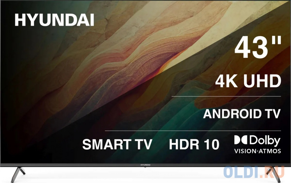 

Телевизор Hyundai 43" LED, UHD, Smart TV (Android TV), Звук (20 Вт (2x10 Вт), 3xHDMI, 2xUSB, 1xRJ-45, Черный, H-LED43BU7009