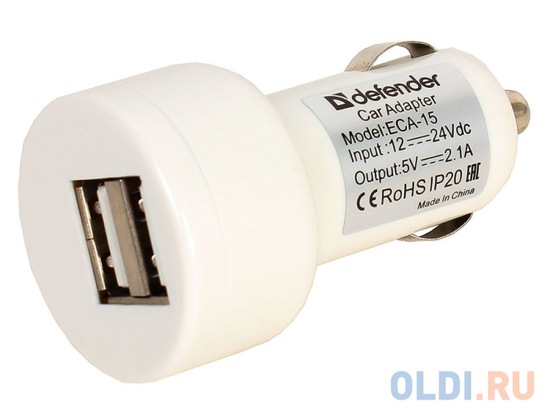 

Автомобильное зарядное устройство Defender ECA-15 2.1/1А 2 х USB белый