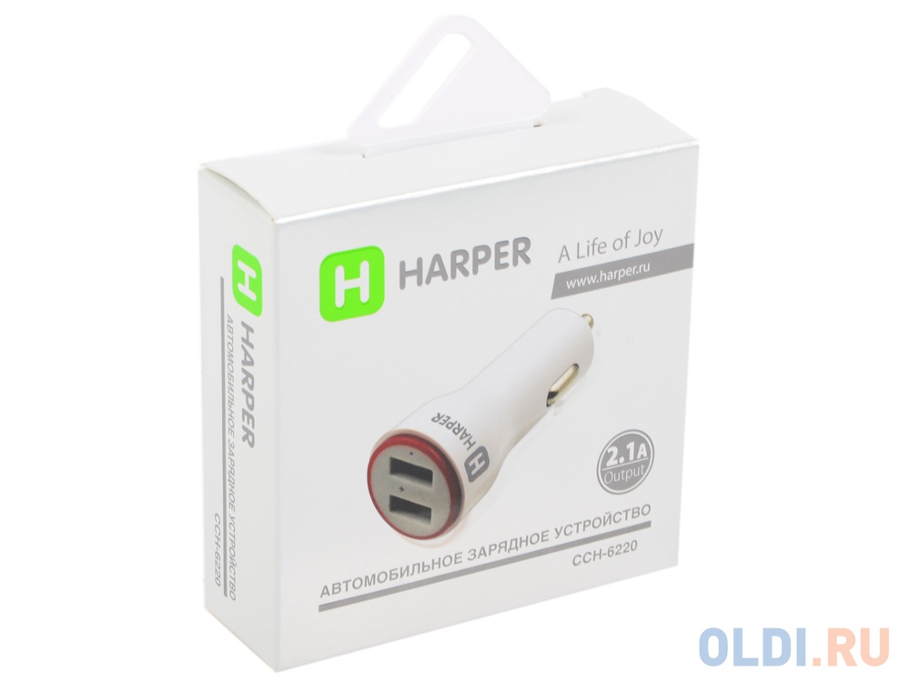 Автомобильное зарядное устройство HARPER CCH-6220 Белый, 2хUSB, 2,1A