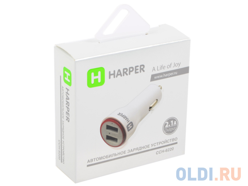 

Автомобильное зарядное устройство HARPER CCH-6220 Белый, 2хUSB, 2,1A