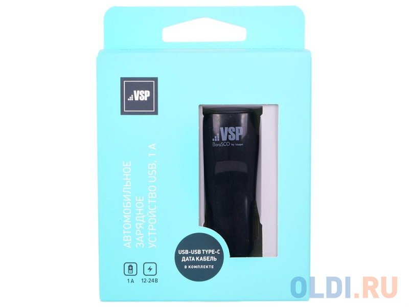 

Автомобильное зарядное устройство BoraSCO 1 USB, 1A + Дата-кабель Type-C, 1м (черный)