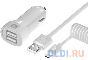 

Автомобильное зарядное устройство BoraSCO 2 USB, 2,1A + витой дата-кабель 8pin, 2м (белый)