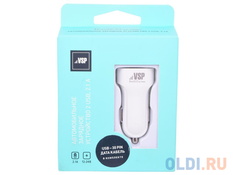 

Автомобильное зарядное устройство BoraSCO 2 USB, 2,1A + Дата-кабель 30pin, 1м (белый),
