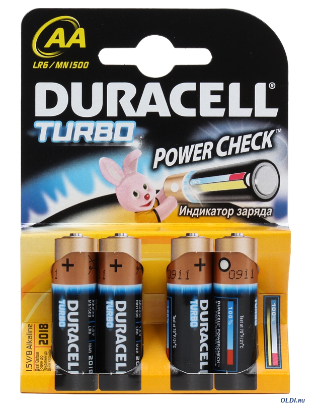 Батарейки DURACELL (АА) LR6-4BL TURBO NEW 4шт (Б0014049) —  по .