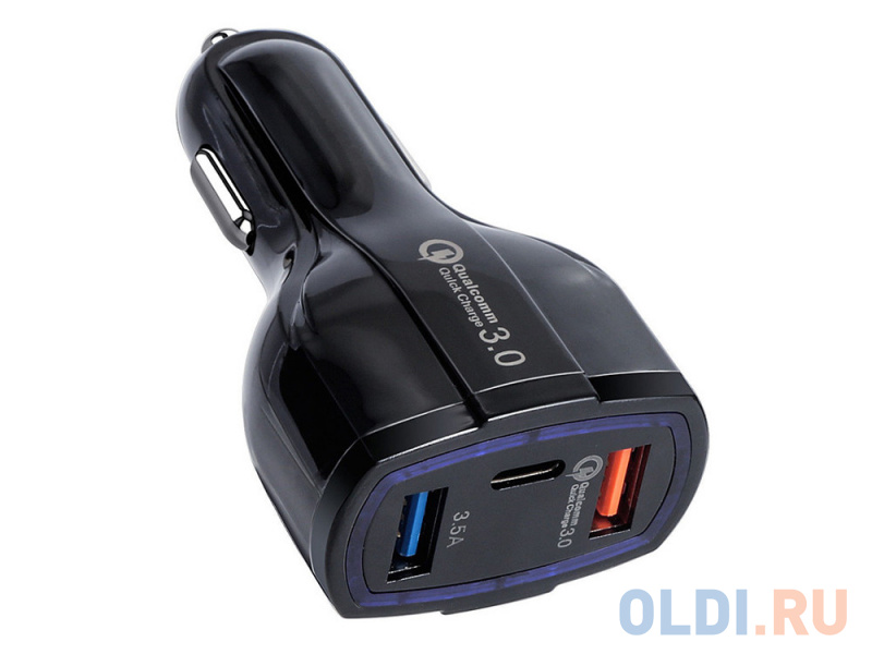 

Зарядное устройство автомобильное ORIENT CAR QC-12V3B Quick Charge 3.0, 2xUSB-A + 1xUSB Type-C: QC выход - 5В,3.0A/ 9В,1.67А/ 12В,1.25А; 2,3