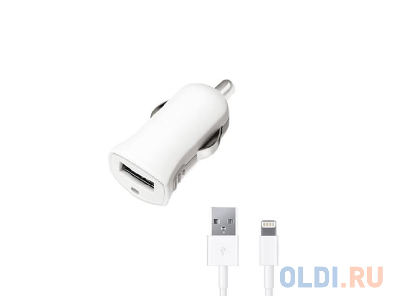 Автомобильное зарядное устройство Deppa USB 1А, дата-кабель Lightning (MFI), белый, Ultra автомобильное зарядное устройство deppa 2 usb 2 1а дата кабель micro usb черный 11206