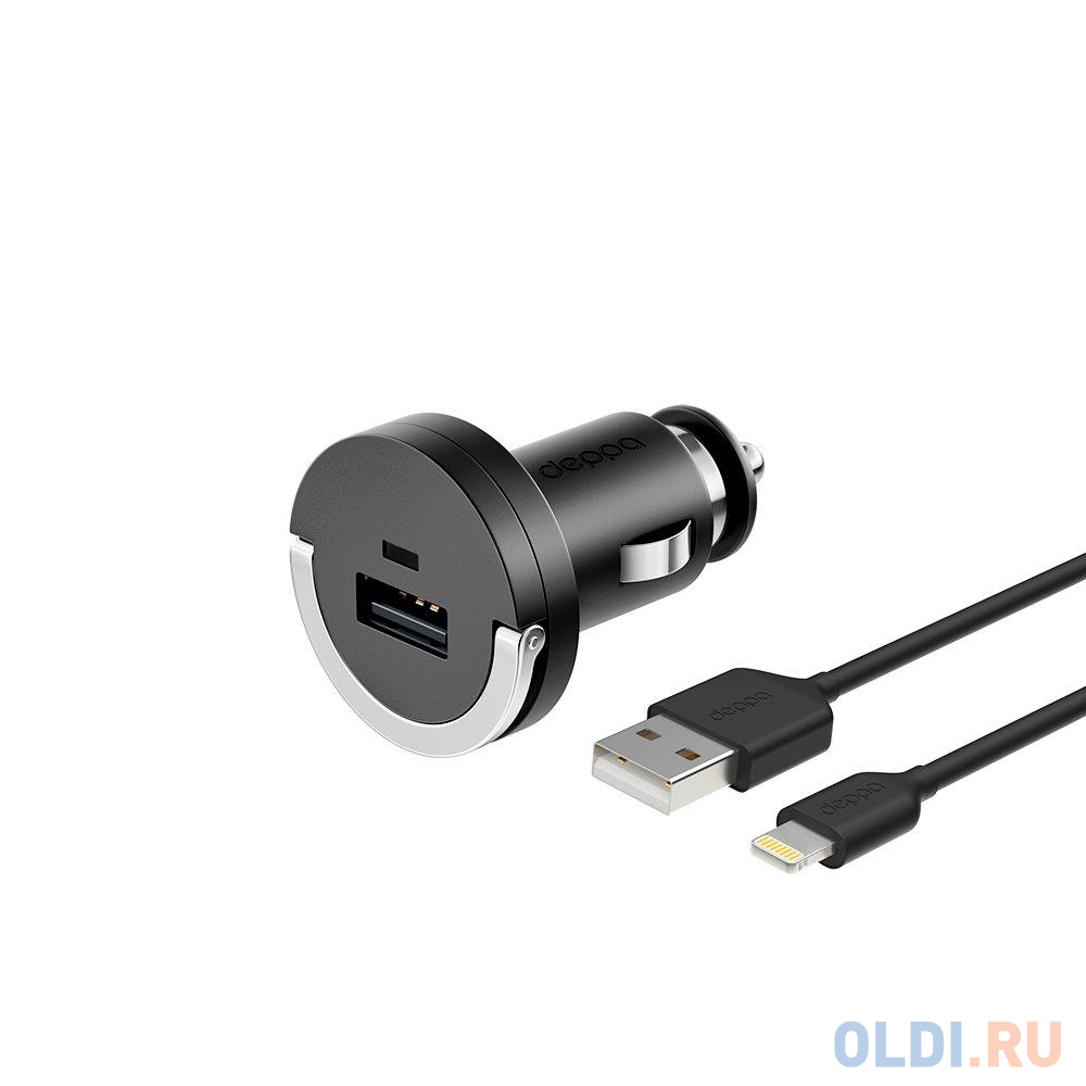 Автомобильное зарядное устройство Deppa USB 1А, дата-кабель Lightning (MFI), черный, Ultra 11251 - фото 1