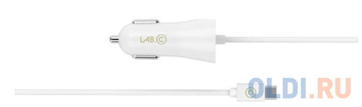 Автомобильное зарядное устройство LAB.C 585 со встроенным кабелем Type-C. Дополнительный USB разъем. Сила тока 2,4А. Цвет золотой