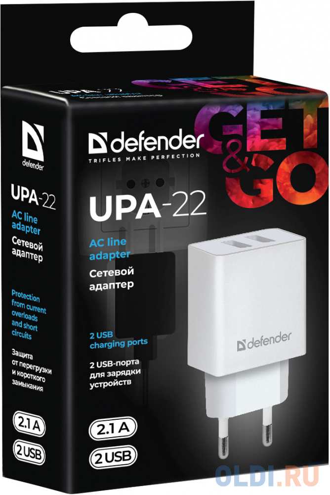 Сетевой адаптер Defender UPA-22 белый, 2xUSB, 2.1А фото