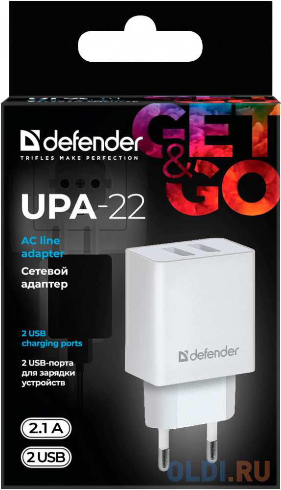 Сетевой адаптер Defender UPA-22 белый, 2xUSB, 2.1А фото