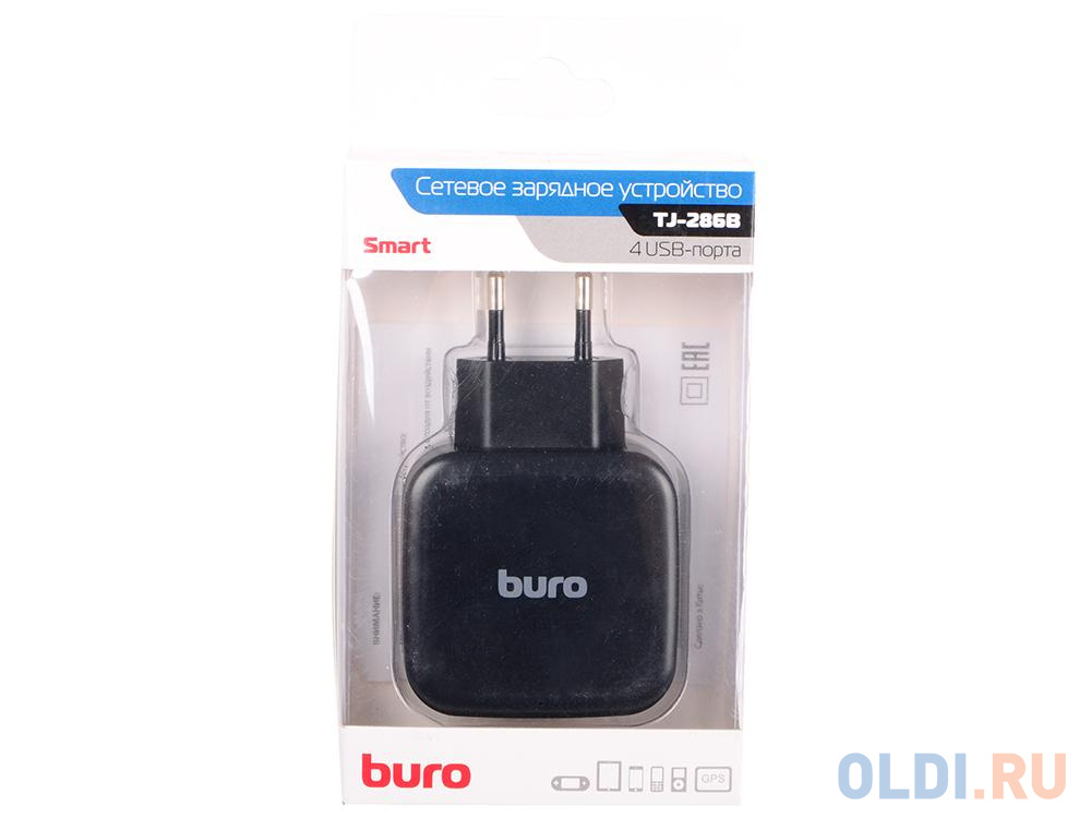 Сетевое зарядное устройство BURO TJ-286B 5А USB черный - фото 1