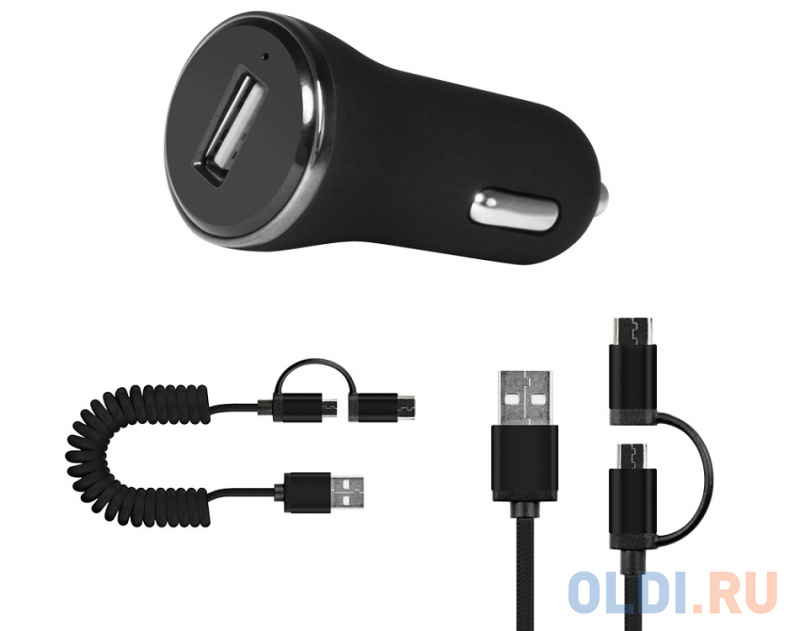 

Автомобильное зарядное устройство (1 USB, 2.1A, кабель Type-C/micro USB-USB) DF AutoTor-02