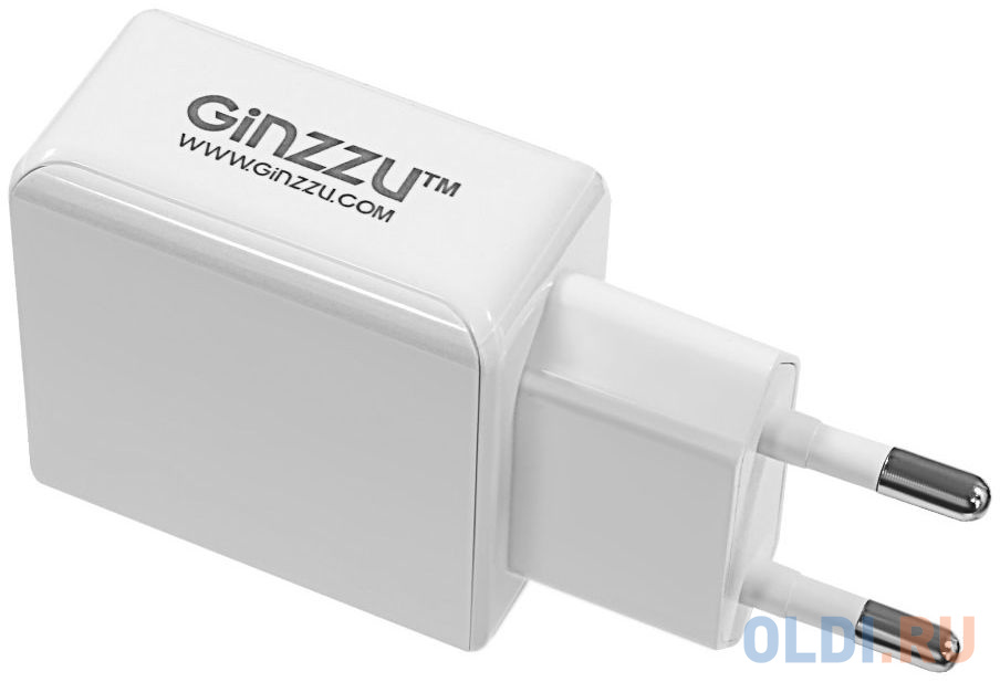 Зарядное устройство/адаптер питания USB от эл.сети GINZZU GA-3313UW 2xUSB 3,1A 5V белый + кабель Apple Lightning 1м - фото 1