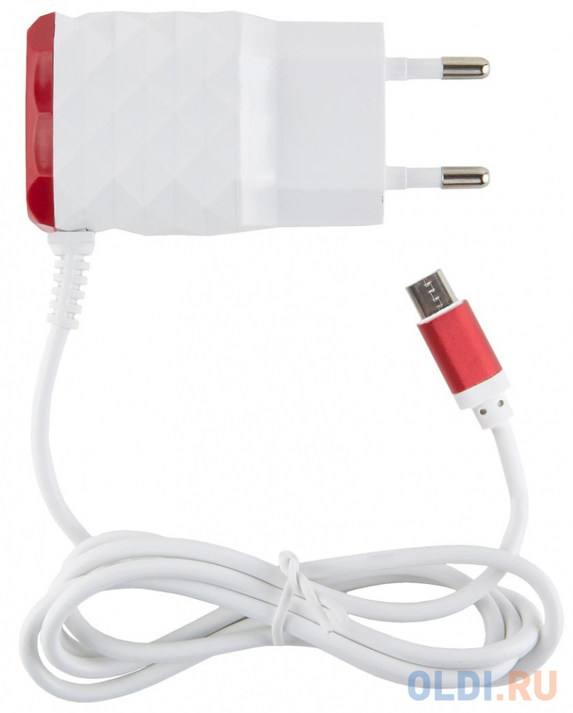 Сетевое зарядное устройство Red Line NC-2.1AC 2.1A microUSB белый красный УТ000013617 - фото 1
