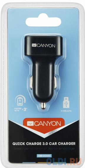 Автомобильное зарядное устройство CANYON Universal 3xUSB car adapter(1 USB with Quick Charger QC3.0), Input 12-24V, Output USB/5V-2.1A+QC3.0/5V-2.4A&a фото