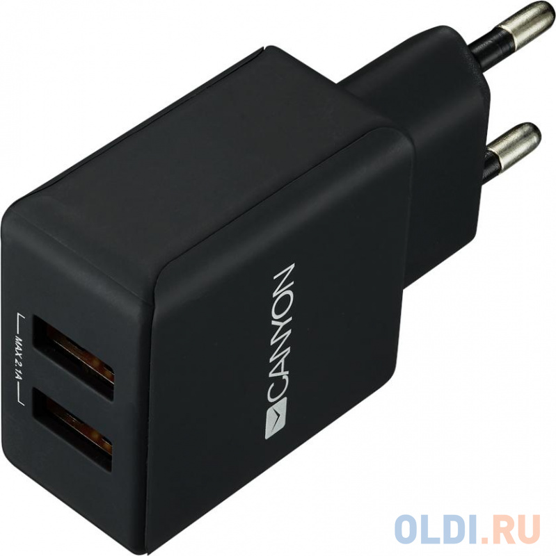 

Зарядное устроиство от сети питания CANYON Universal 2xUSB AC charger (in wall) with over-voltage protection, Input 100V-240V, Output 5V-2.1A, with Sm
