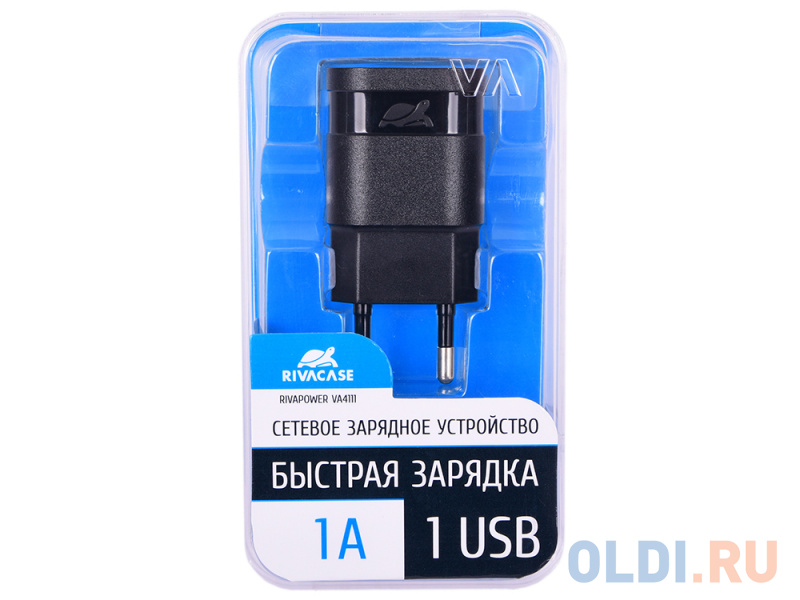 

Сетевое зарядное устройство RIVAPOWER VA4111 B00 черное 1,0A / 1USB, без кабеля