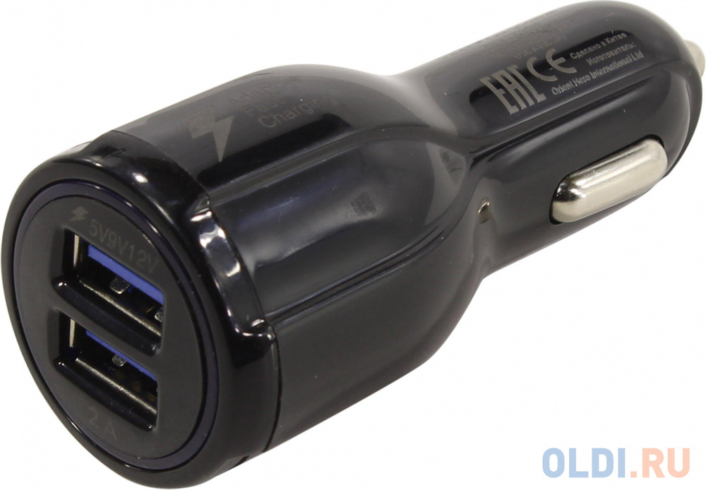 Автомобильное зарядное устройство ORIENT CAR QC-12V2B 3 А 2 х USB черный