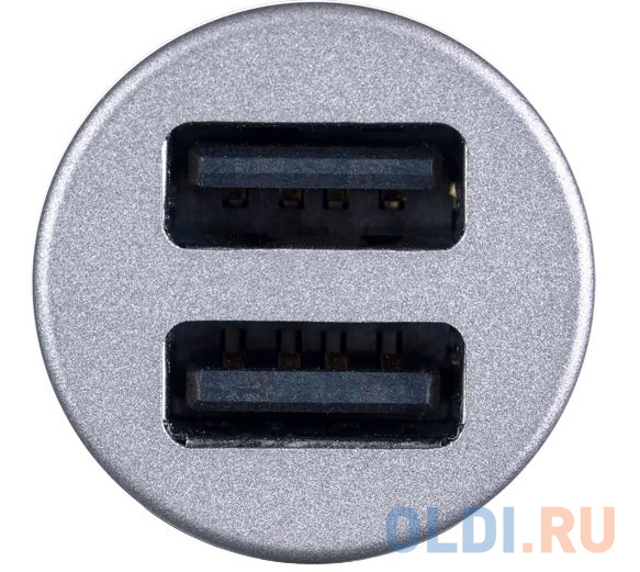 PERFEO Автомобильное зарядное устройство с двумя разъемами USB, 2x2.4А, серебро, "AUTO 2" (PF_A4456), цвет серебристый