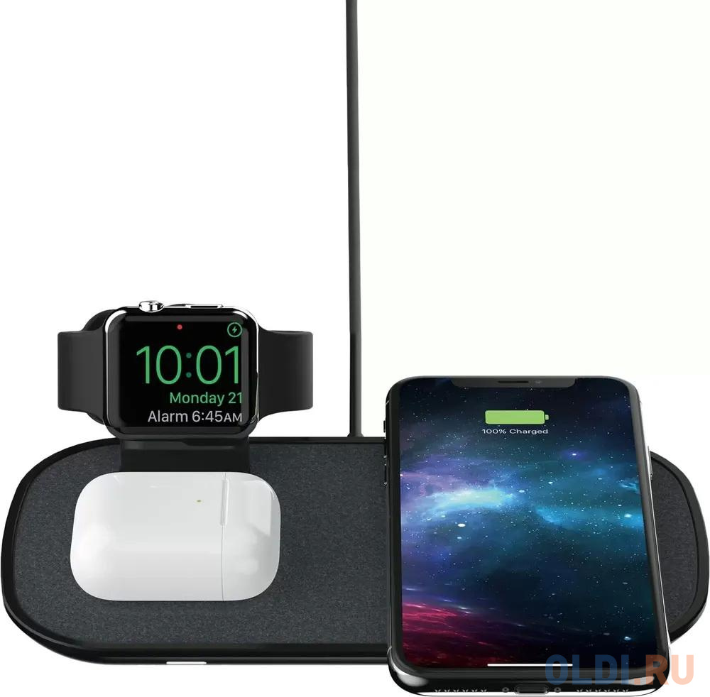 

Беспроводное зарядное устройство Mophie 3-in-1 Wireless Charging Pad. Цвет черный.