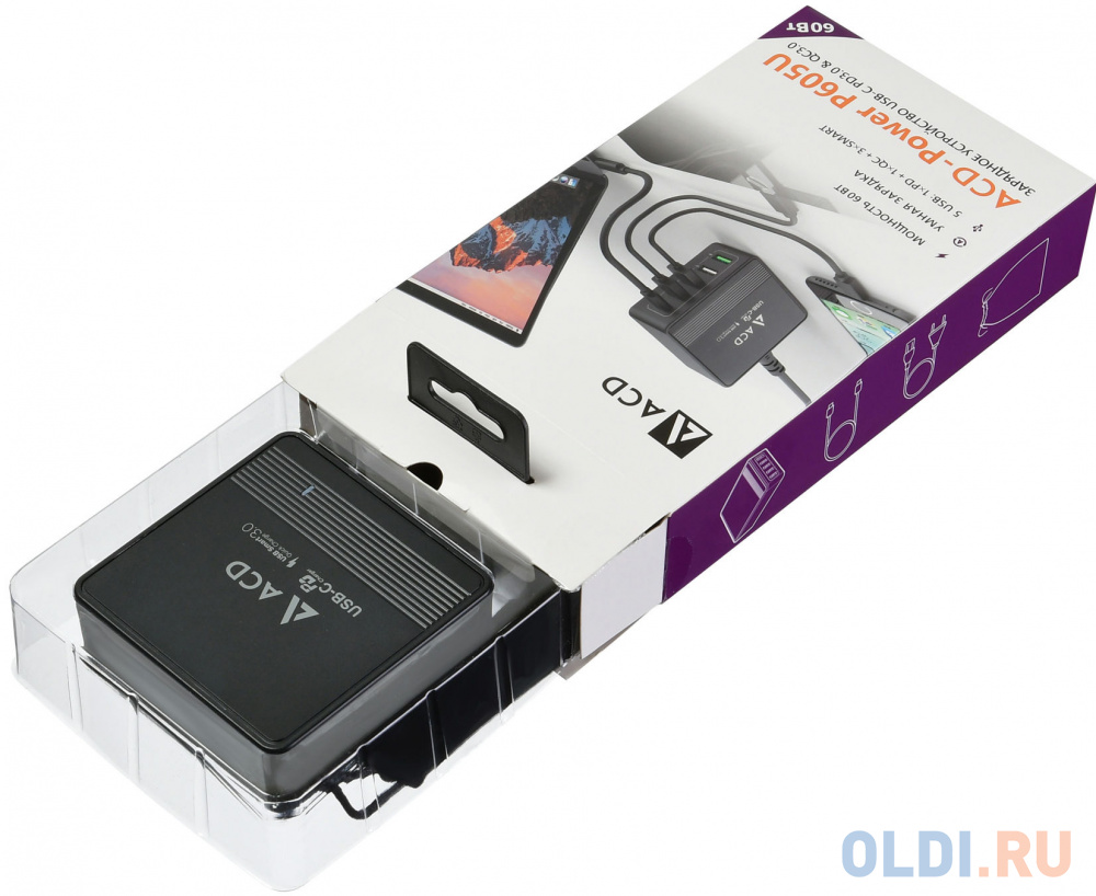 Сетевое зарядное устройство ACD ACD-P605U-V1B 3/2/1.5 А USB-C черный фото