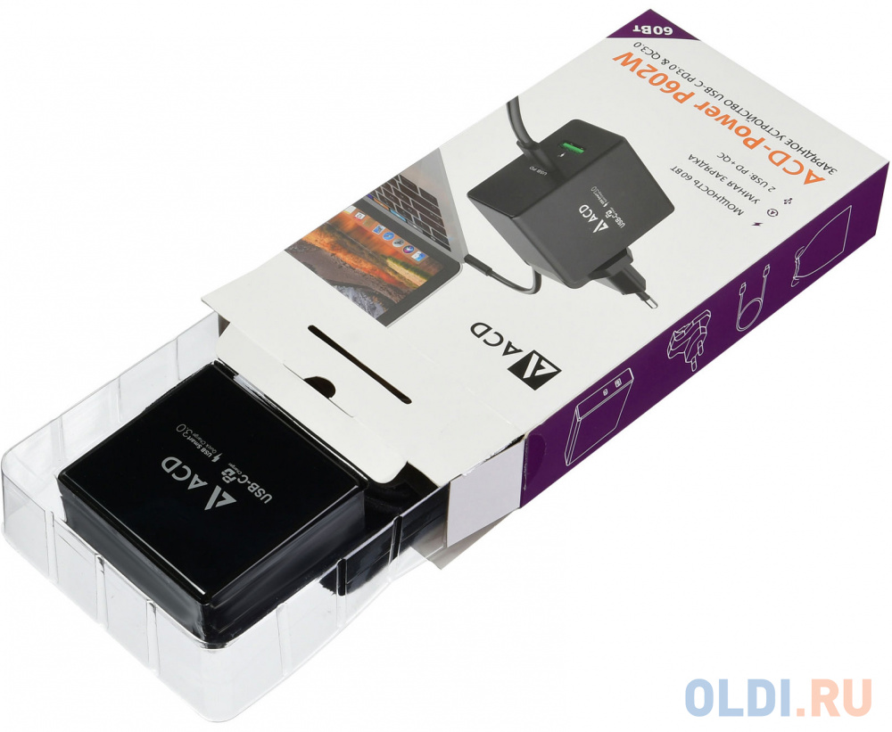 Сетевое зарядное устройство ACD ACD-P602W-V1B 3/2/1.5 А USB-C черный - фото 2
