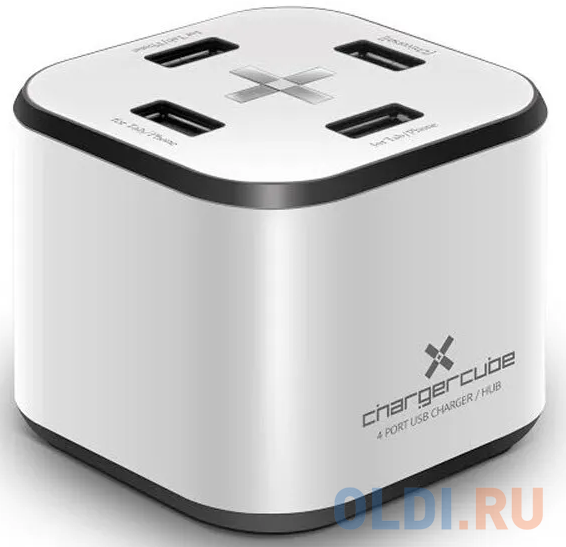 

Зарядная станция Bliss Chargercube 220V-5V USB 4 портов, 8.6A суммарно (4*2.4A(max))+USB2.0 HUB, Серебристый