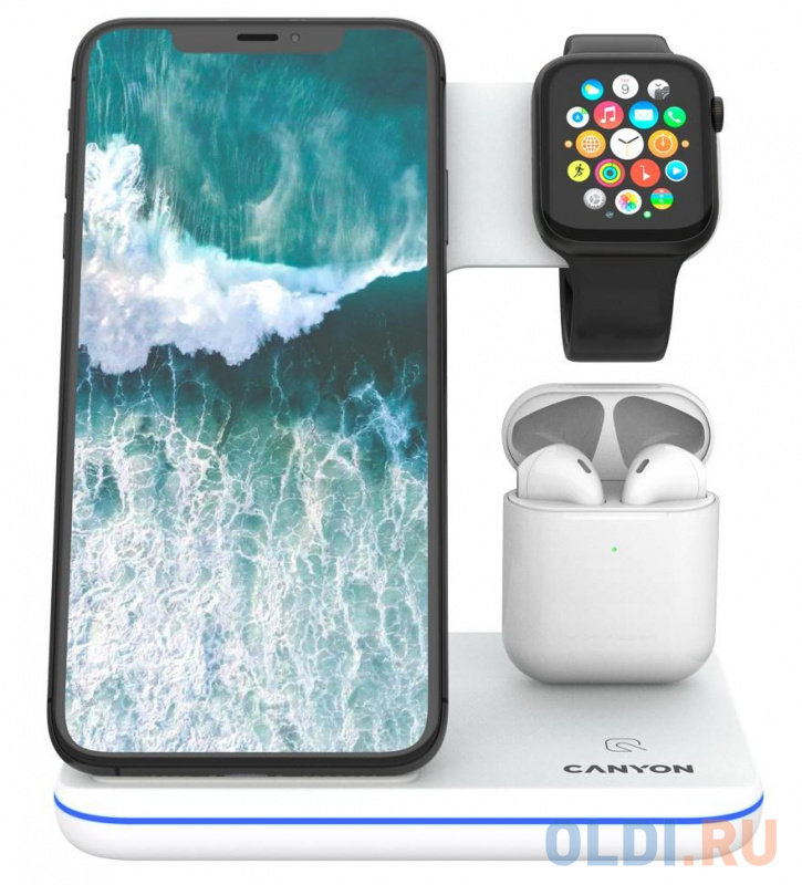 Беспроводное зарядное устройство Canyon CNS-WCS302W 2A/2.7А/2А USB-C белый фото