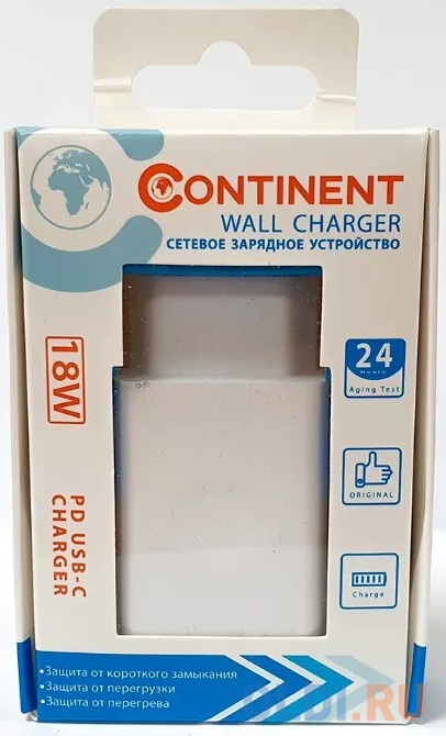 Зарядное устройство Continent PN18-101WT/L 3 А USB-C белый PN18-101WT/L - фото 1
