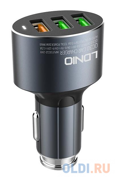 Автомобильное зарядное устройство LDNIO C703Q 3.6 А USB-C серый LD_B4414