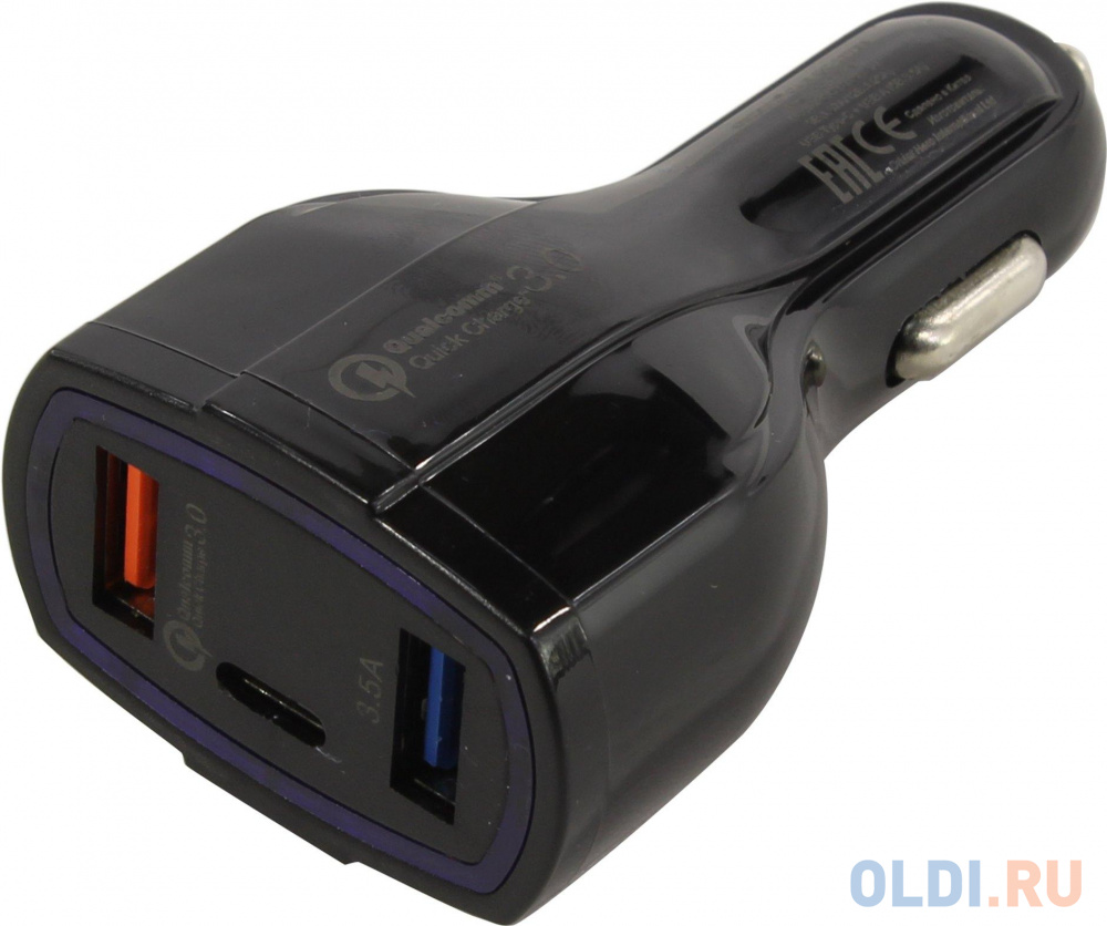 Автомобильное зарядное устройство ORIENT QC-12V3B 3.5А 2 х USB USB-C черный автомобильное зарядное устройство digma dgcc 2u 3a bs 3 а