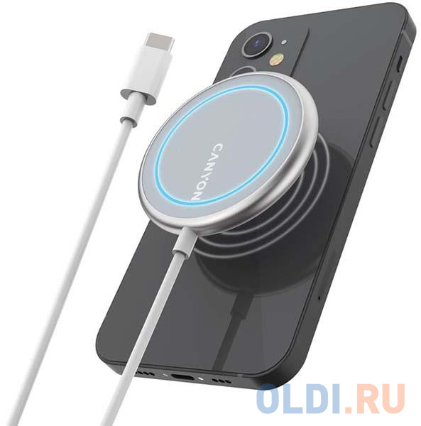 CANYON WS-100 Wireless charger, Input 9V/2A, 9V/2.7A, 12V/2A, Output 15W/10W/7.5W/5W, Type c cable length 1.5m, Acrylic surface+Aluminium alloy edge, фото