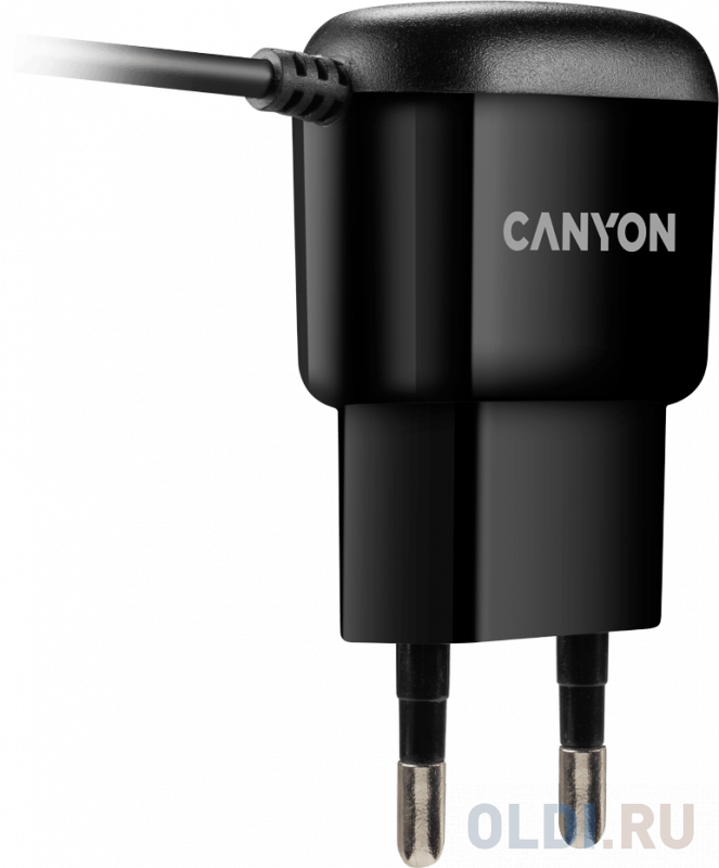 

CANYON Wall charger with built-in 1m micro-USB cable, Input AC 100-240V(50/60Hz), Output 5.0V/1.0A, EU plug, 42*71*23mm, 0.037g, Black, Черный