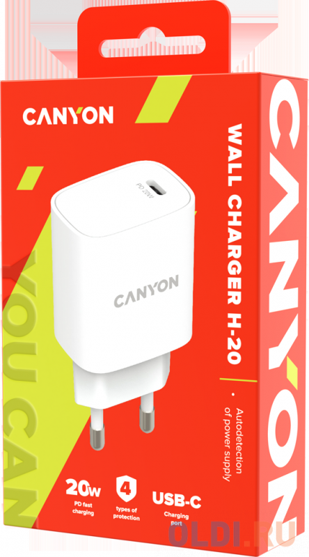 Зарядное устройство Canyon CNE-CHA20W02 3 А USB-C белый фото