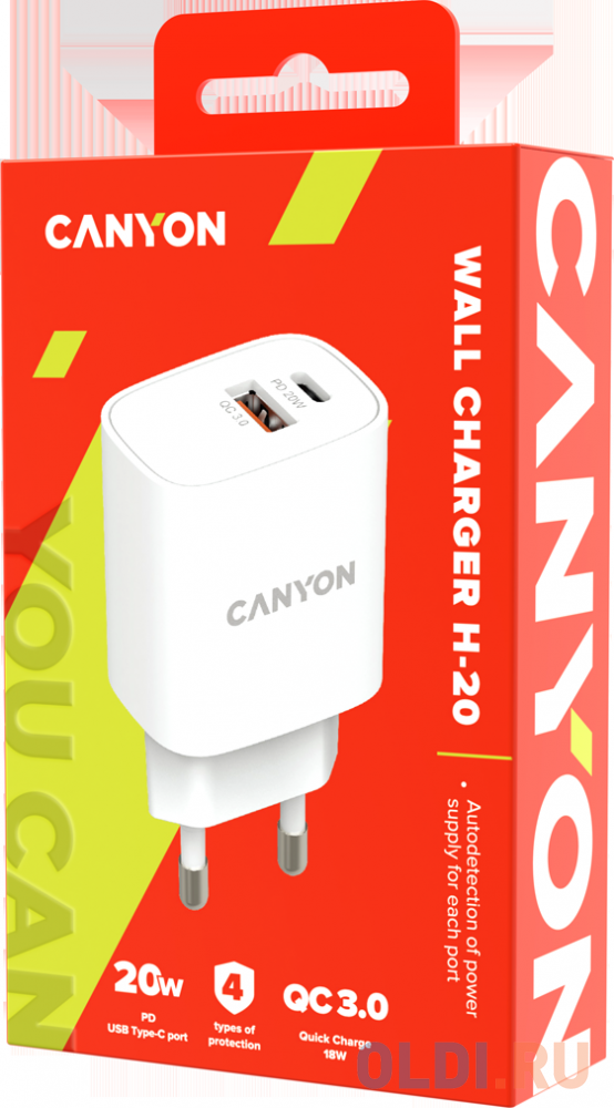 Зарядное устройство Canyon CNE-CHA20W04 3 А USB USB-C белый - фото 2