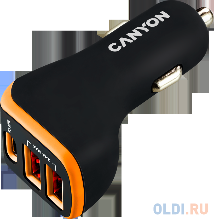Автомобильное зарядное устройство Canyon CNE-CCA08BO 2.4А 2 х USB USB-C черный оранжевый