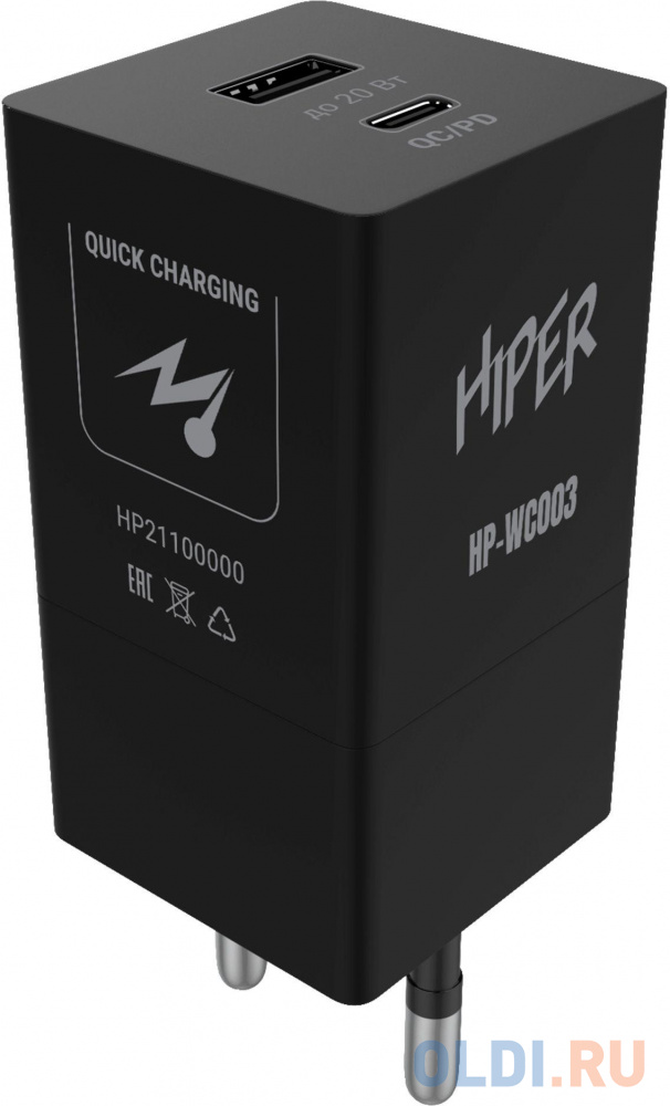 HIPER СЗУ 20 Вт, QC/PD, TYPE-C + USB A, черный (HP-WC003) - фото 1