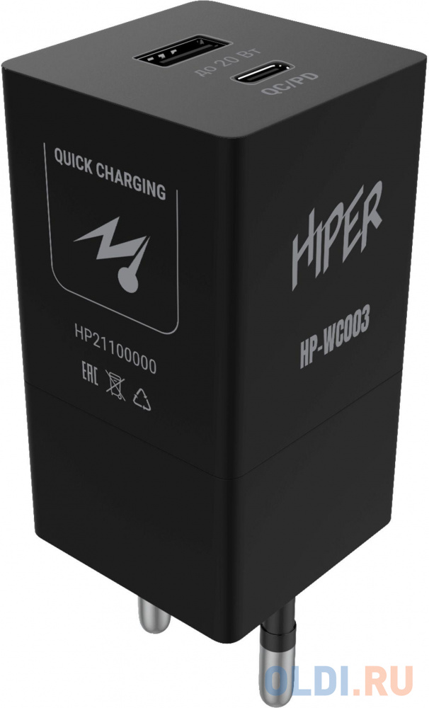 HIPER СЗУ 20 Вт, QC/PD, TYPE-C + USB A, черный (HP-WC003)